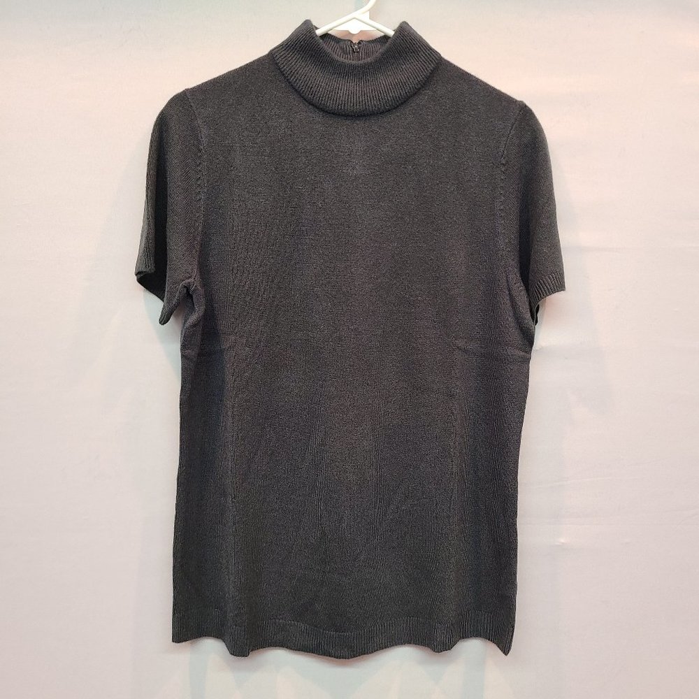 Susan Graver Sweater Short Sleeve Mock Neck Dark Gray Sweater Womens Medium